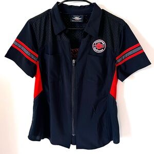 Harley Davidson Women Freedom Machine Performance Mesh Shoulder Zip Shirt Size L